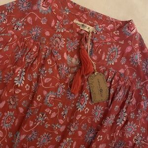 New w/ Tags Natural Life Pink Blue Boho Floral Side Slit Long Sleeve Maxi Dress